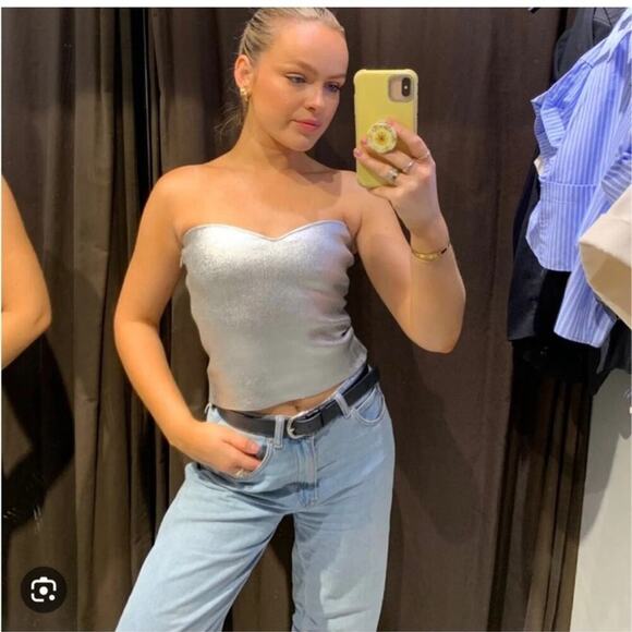 Zara Silver KNIT BUSTIER TOP Size Extra Large XL - Picture 4 of 16